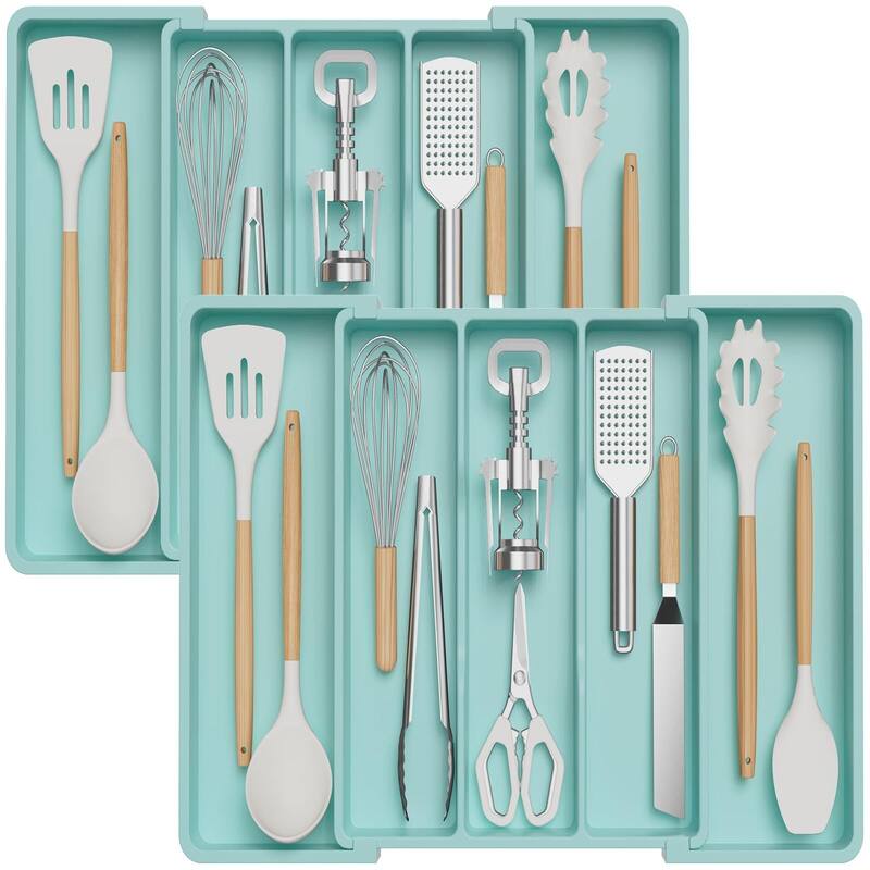 Expandable & Adjustable Utensil Drawer Organizer - Black Large - Turquoise - 2