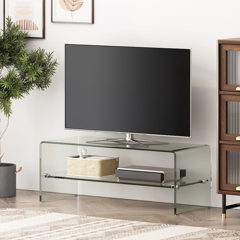 Clear 39.37" TV Stand with Open Back Design and Glass Shelf for TVs Up to 39"