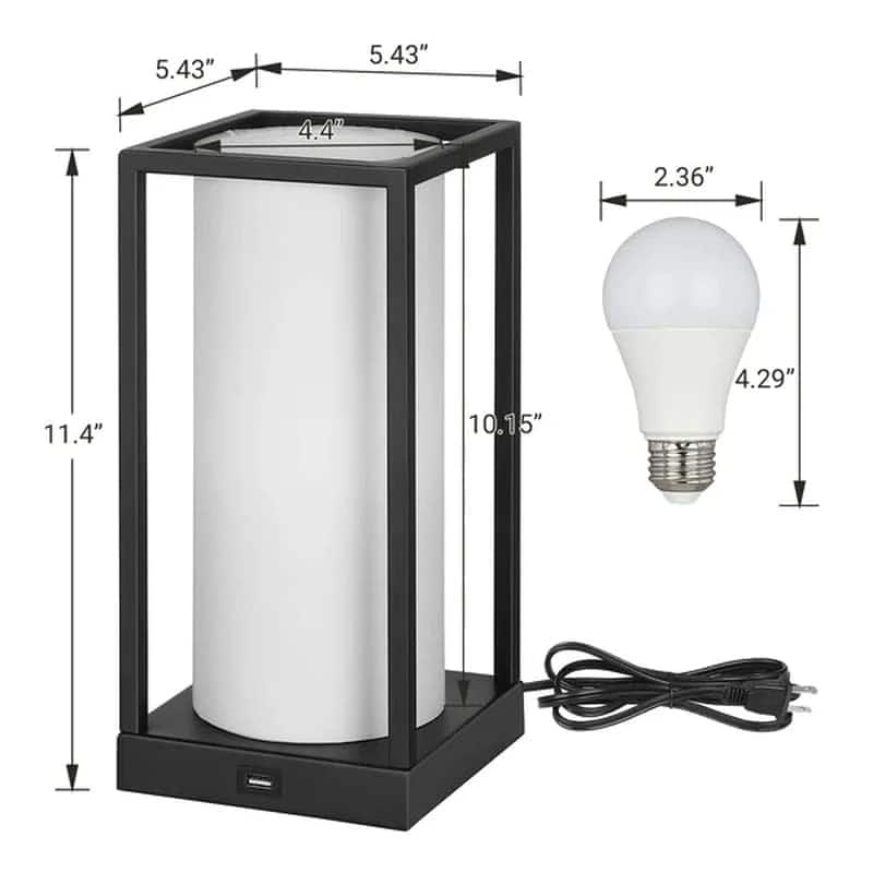 11.4" Black Bedside Table Lamp Set with USB