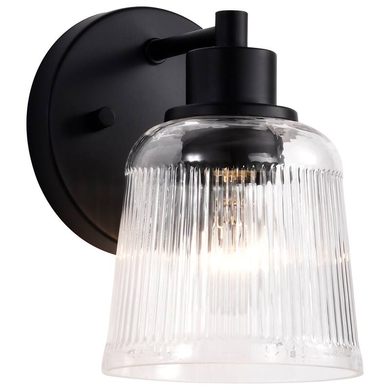 Grayson 1 Light Vanity Matte Black Finish Clear Ribbed Glass - Matte Black