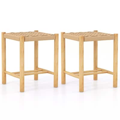 Costway Dining Stool Set of 2/4 18'' Backless with Rubber Wood Frame - Natural