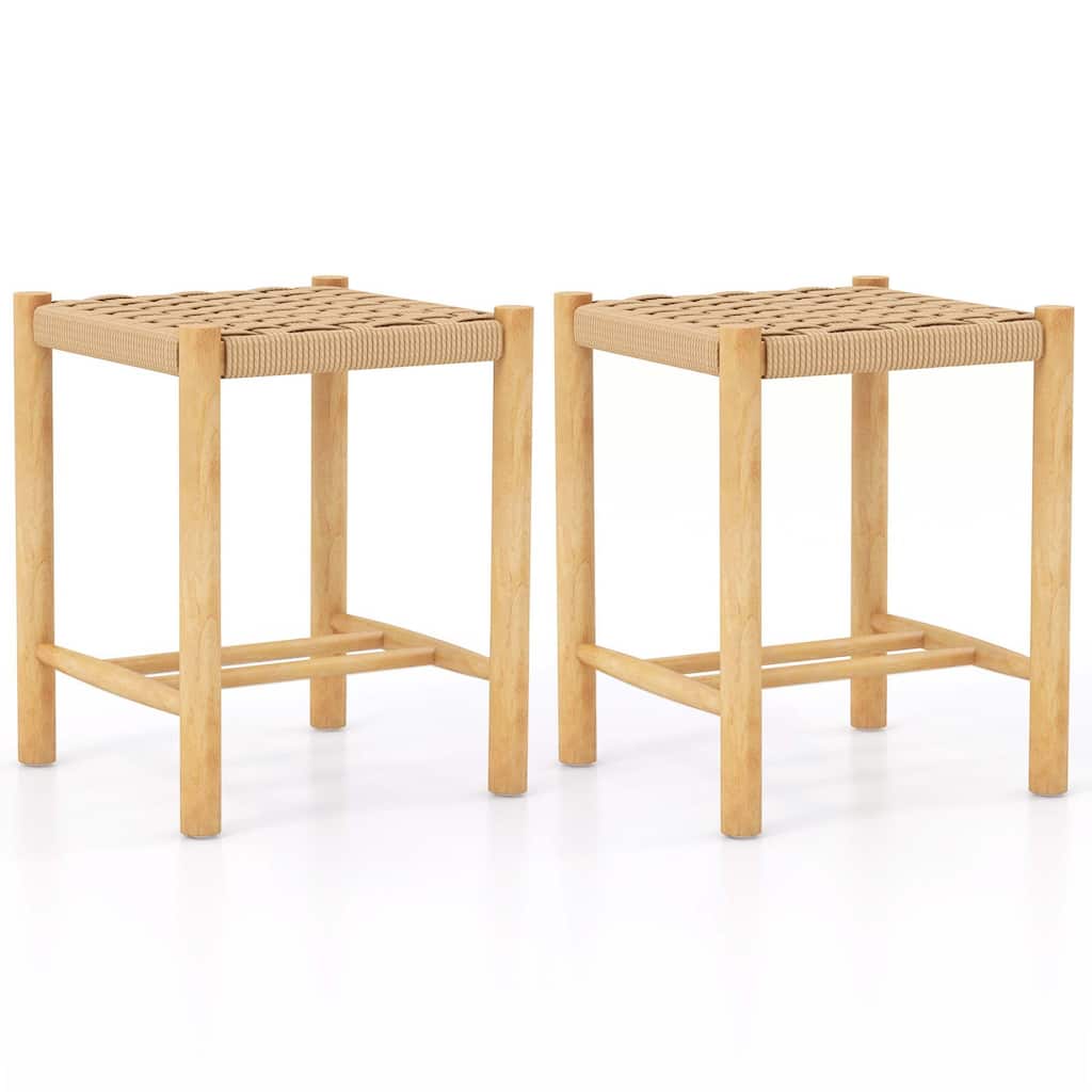 Costway Dining Stool Set of 2/4 18'' Backless with Rubber Wood Frame - Natural
