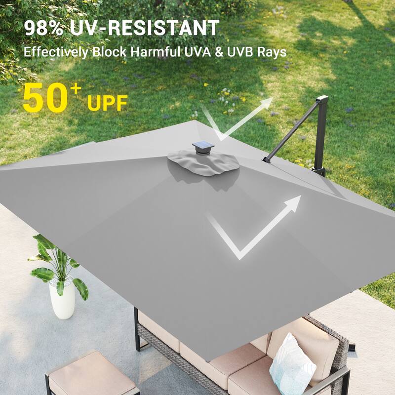 BONOSUKI Solar-powered 10x8ft Cantilever Patio Umbrella, Ultimate Outdoor Comfort with 360° Rotation and Canopy Angle Adjustment