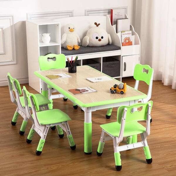slide 2 of 8, Kids Table and 6 Chair Set for Ages 2-10 Green