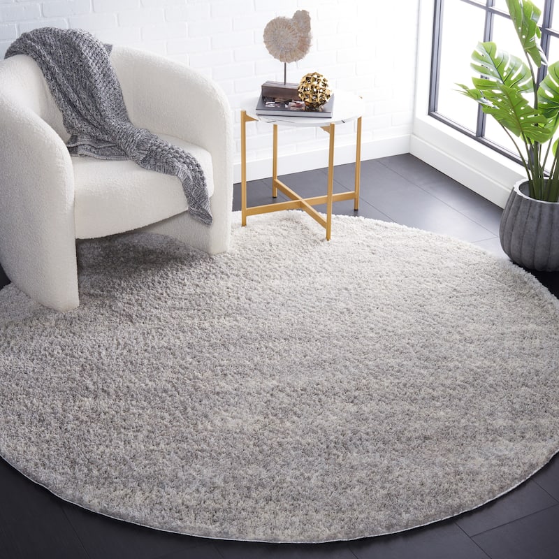SAFAVIEH Berber Shag Rafaele 1.25-inch Thick Rug - 7' Round - Grey/Ivory - Round