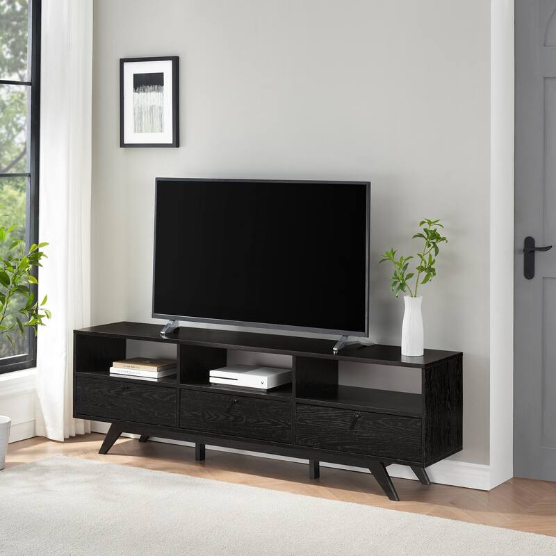 Modern Scandi 3-Door Low Profile TV Stand for TVs up to 80 Inches - Black