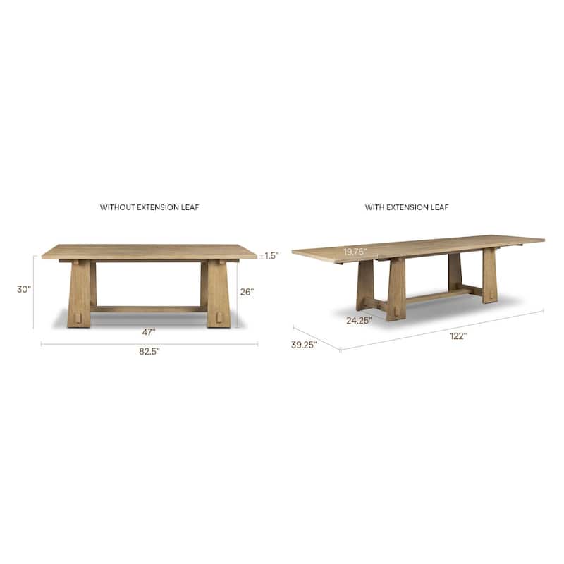 Poly & Bark Combe Solid Pine Wood Extension Dining Table (82.5" - 122")