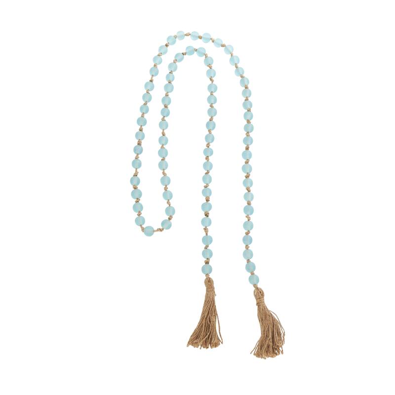 Glass Handmade Round Long Beaded Garland with Tassel with Knotted Brown Jute