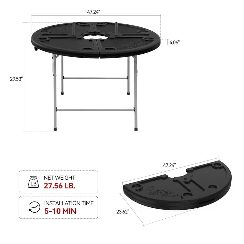 Creole Feast Foldable 47-inch Round Crawfish Table, Black