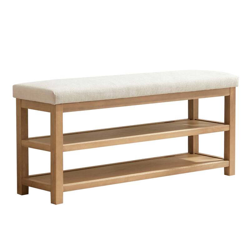 HUIMO Multi-Functional Solid Wood Bench with Storage Shelves 46in