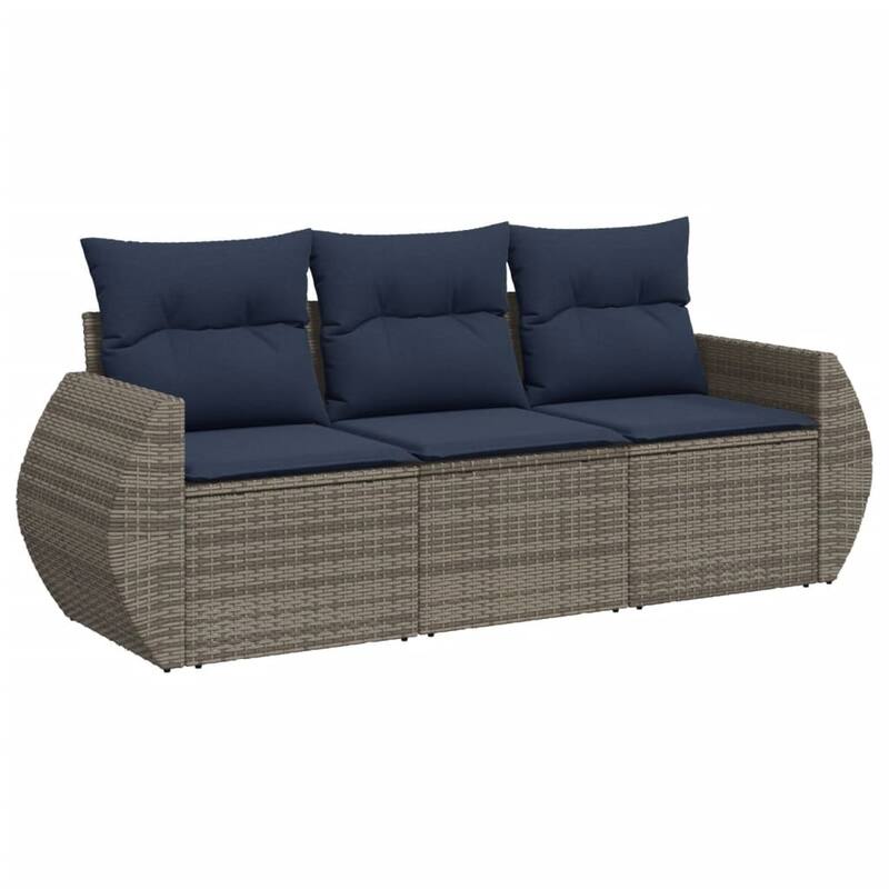 vidaXL Patio Sofa Set with Cushions Outdoor Conversation Furniture Poly Rattan - 21.7 x 24.4 x 27.2