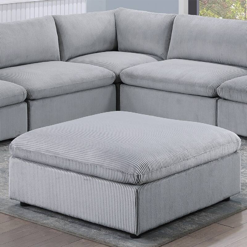 Light Gray Corduroy Upholstered Modular Piece with Low Legs