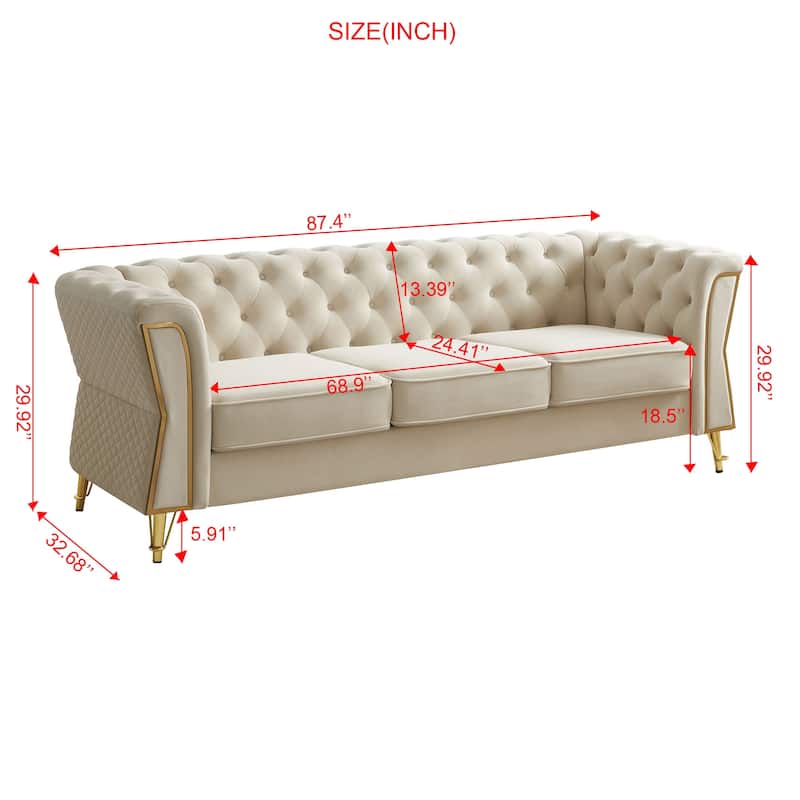Modern Tufted Velvet Sofa 87.4 inch for Living Room