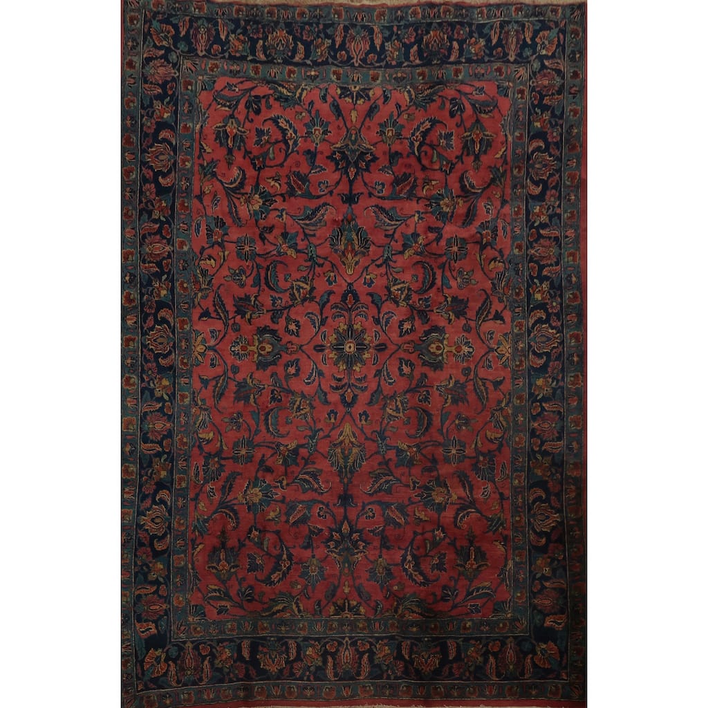Hand Knotted Oriental 100% Wool Carpet Traditional Floral Pink Bidjar Area Rug - 9' 11'' X 7' 9''