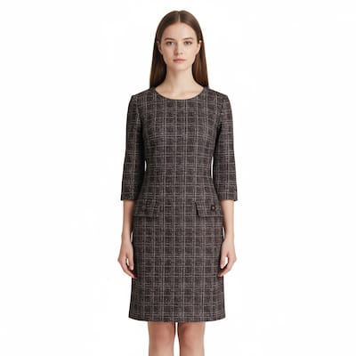 Connected Apparel Plaid Boucle Dress