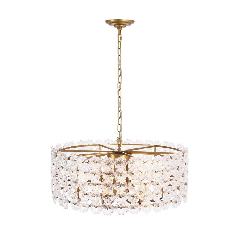 Mid-Century 8-Light Glass Blossom Round Cage Chandelier 25.6 in