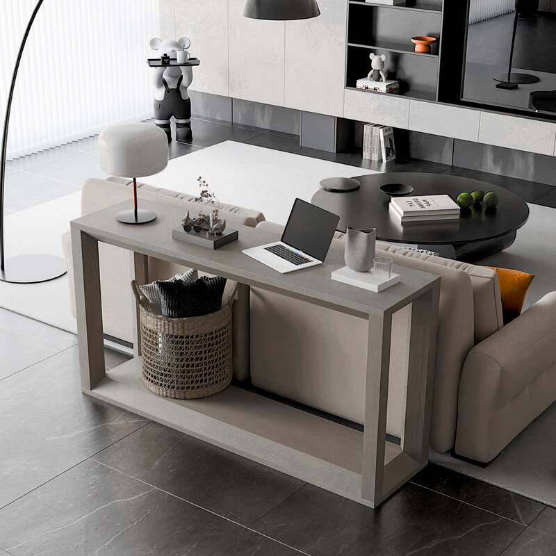 60" Rectangular Solid Wood Veneer Console Table