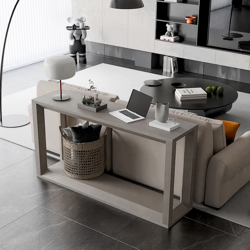 Solid Wood Veneer Console Table, 60 Inch Wide Sofa Table with Ample Storage for Entryway Organization