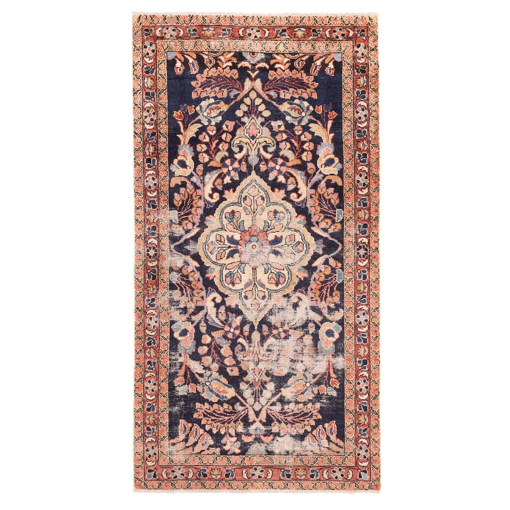 ECARPETGALLERY Hand-knotted Antalya Vintage Dark Navy Wool Rug - 3'11 x 7'10