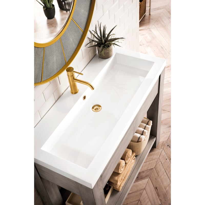 Brooklyn 39.5" Wooden Sink Console w/ White Glossy Composite Countertop