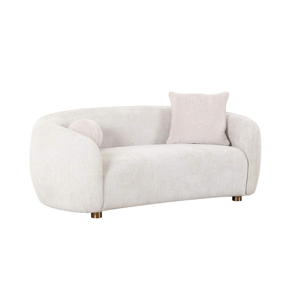 Pasargad Home Zarina Upholstered Modern Loveseat with 2 Pillows, Ivory - W74.8"xD39"xH28.3"
