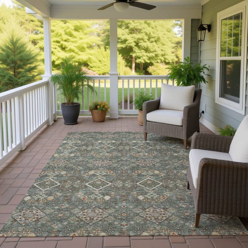 Machine Washable Indoor/ Outdoor Global Bidunga Chantille Rug - Basil - 9' x 12'