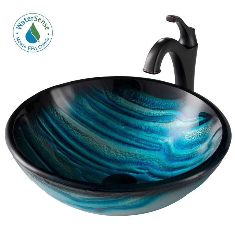 Kraus Arlo & Glass 17" Glass Vessel Bathroom Sink with 1.2 GPM Deck - Oil Rubbed Bronze