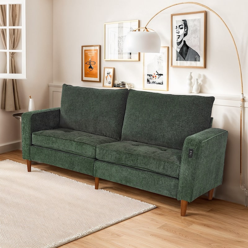 Modern 82 in. Square Arm Chenille Upholstered Rectangle Loveseat Sofa with USB Ports
