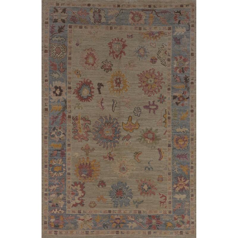 Transitional Oushak Turkish Area Rug Hand-Knotted Wool Carpet - 5'0"x 7'11"