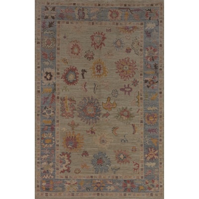 Transitional Oushak Turkish Area Rug Hand-Knotted Wool Carpet - 5'0"x 7'11"