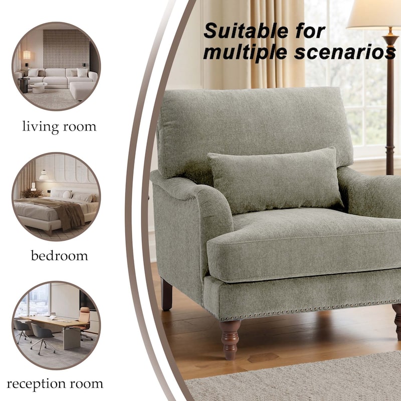 Set of 2 Mid Century Chenille Upholstered Accent Chairs