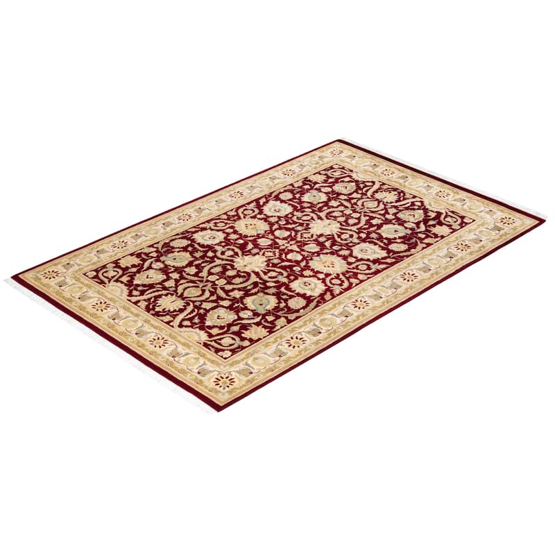 Overton Handknotted Wool Traditional Oriental Red Area Rug - 4' x 6'