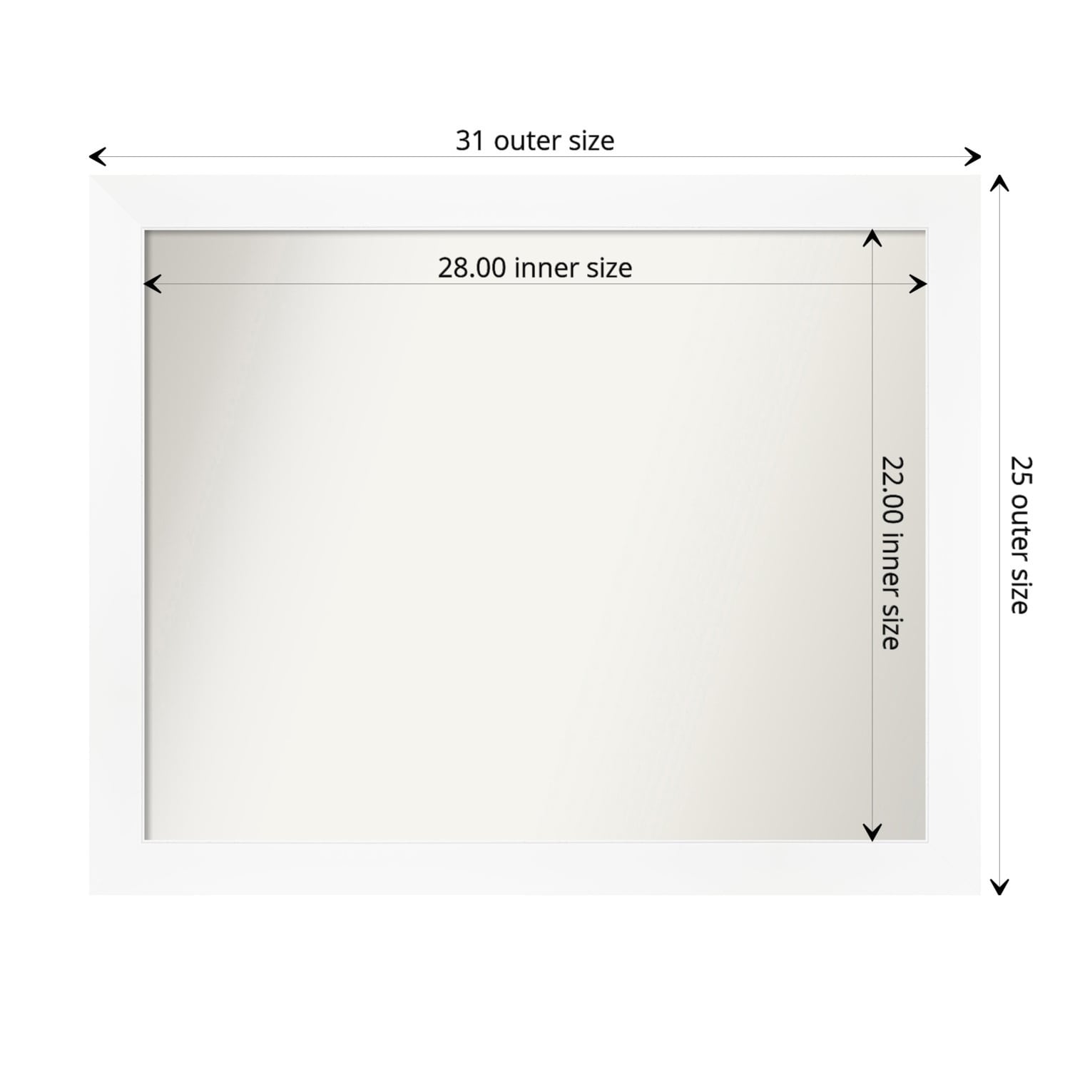 Non-Beveled Bathroom Wall Mirror - Cabinet White Narrow Frame