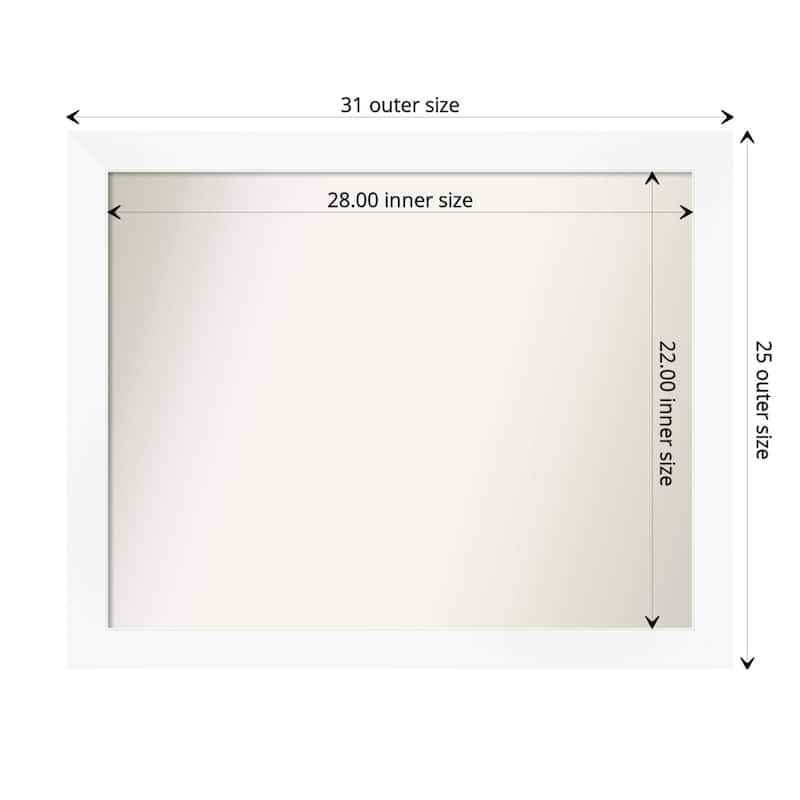 Non-Beveled Bathroom Wall Mirror - Cabinet White Narrow Frame - 31 x 25 in - Cabinet White Narrow