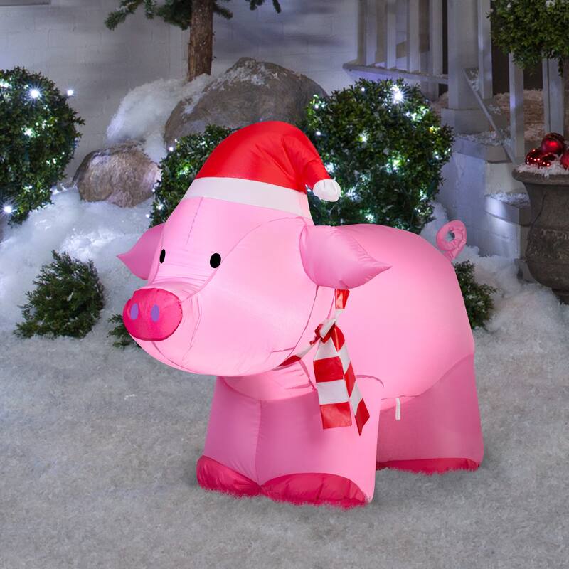 Gemmy Christmas Airblown Inflatable Outdoor Pig, 2.5 ft Tall, Multicolored
