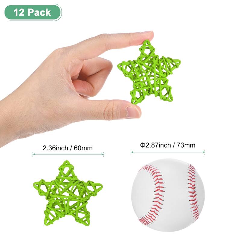 12-Pack Pentagram Wicker Rattan Balls 2.6 Inch for DIY - Light Green