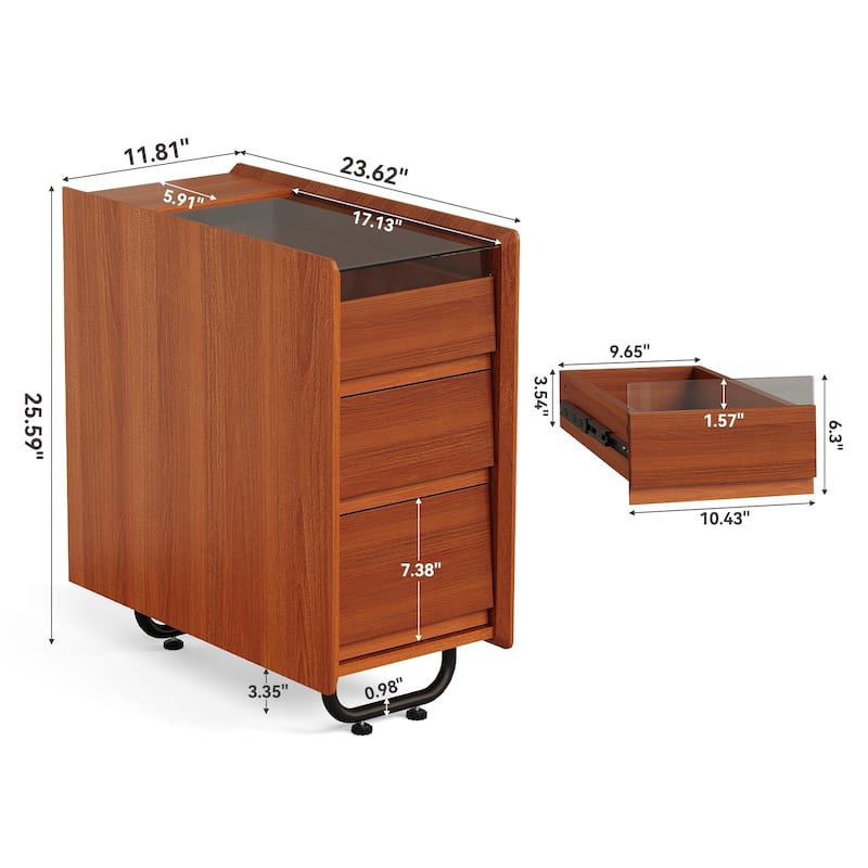 Modern Nightstand with 3 Drawers Storage for Bedroom