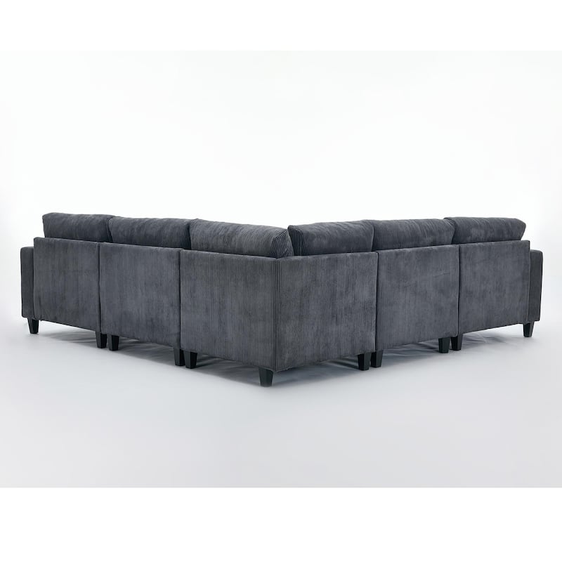 Oversized Sectional Sofa Set, L Shaped Corduroy Couch Deep Seat Chaise Lounge with 5 Throw Pillows for Living Room Loveseat