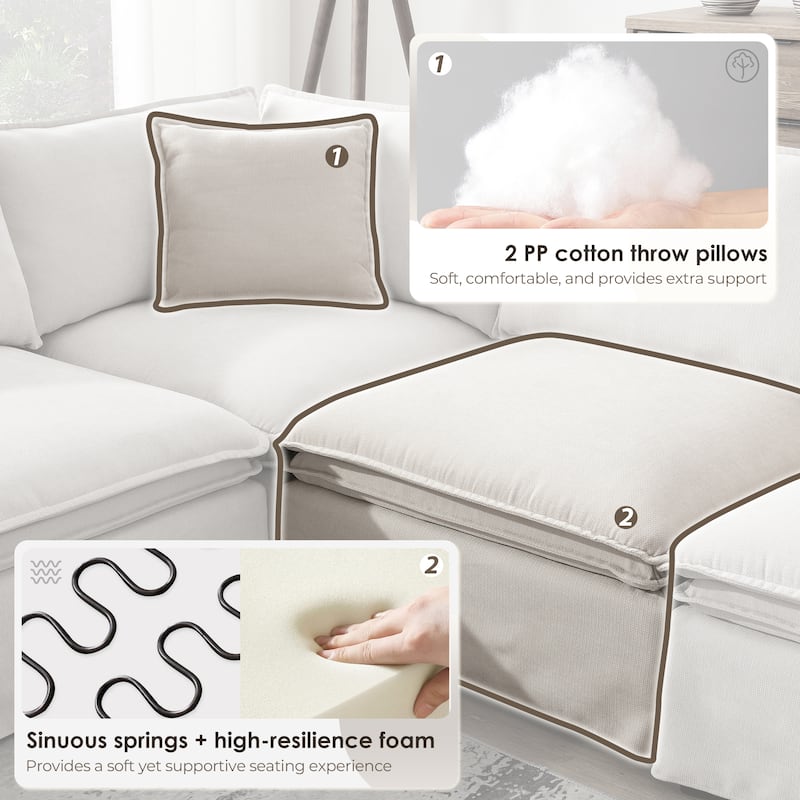 125.5" Modular Sectional Sofa with Movable Ottoman,6-seat L pholstered Indoor Furniture, Wide Seat