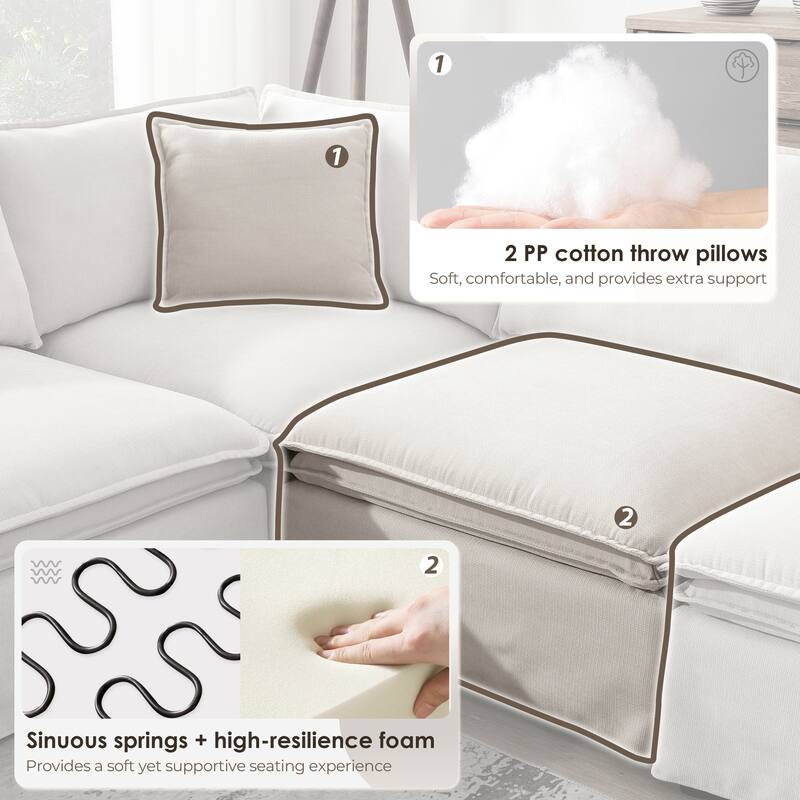L Shaped Modular Sectional Chenille Sofa with Movable Ottoman