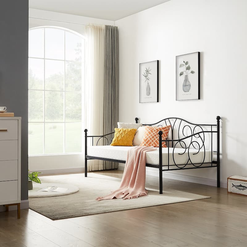 Javlergo Twin Metal Daybed Frame with Slats, Classic Mattress Foundation, No Box Spring Needed