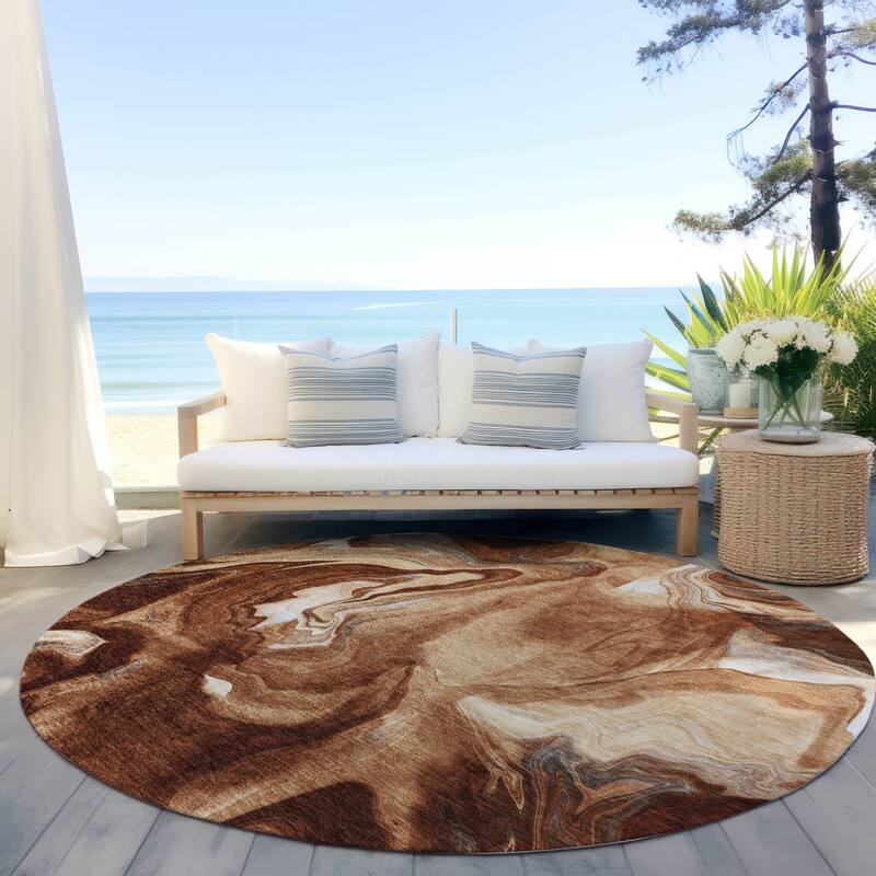 Machine Washable Indoor/ Outdoor Chantille Abstract Motion Rug - Paprika - 8' x 8'