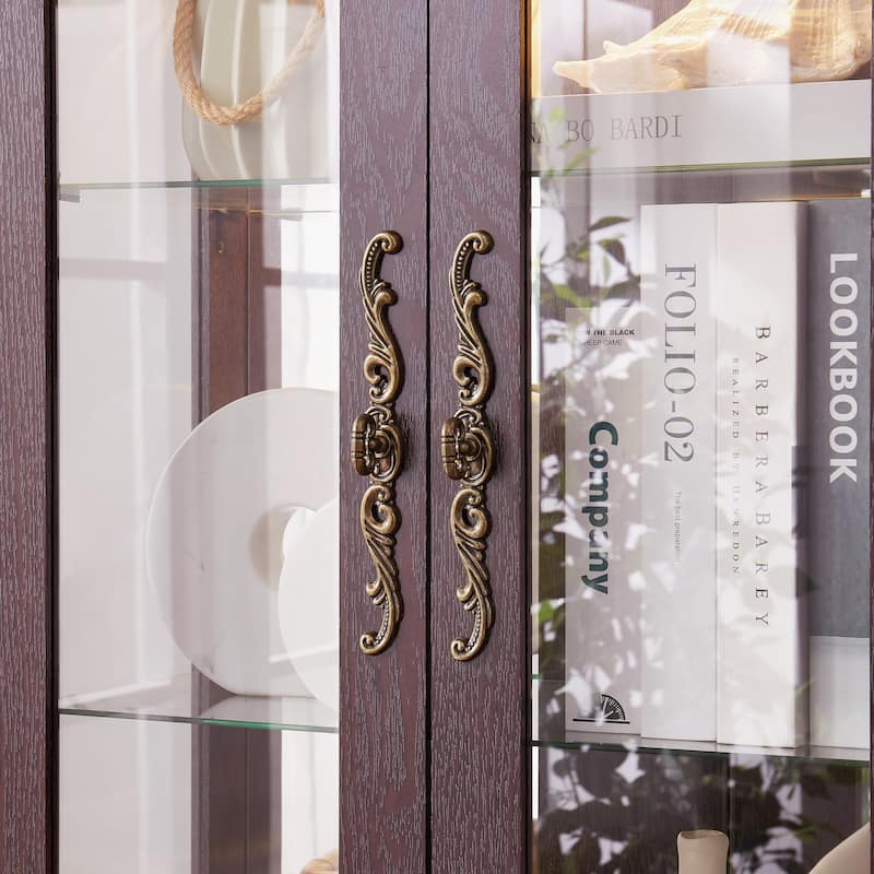 Lighted Glass Curio Display Cabinet,Display Cabinet,Glass Storage Cabinet Glass Wine cabinet Wood Frame Toy Display