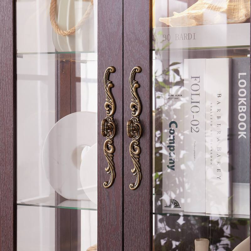 Lighted Glass Curio Display Cabinet,Glass Storage Cabinet Wood Frame Toy Display, Pantry light bulb included