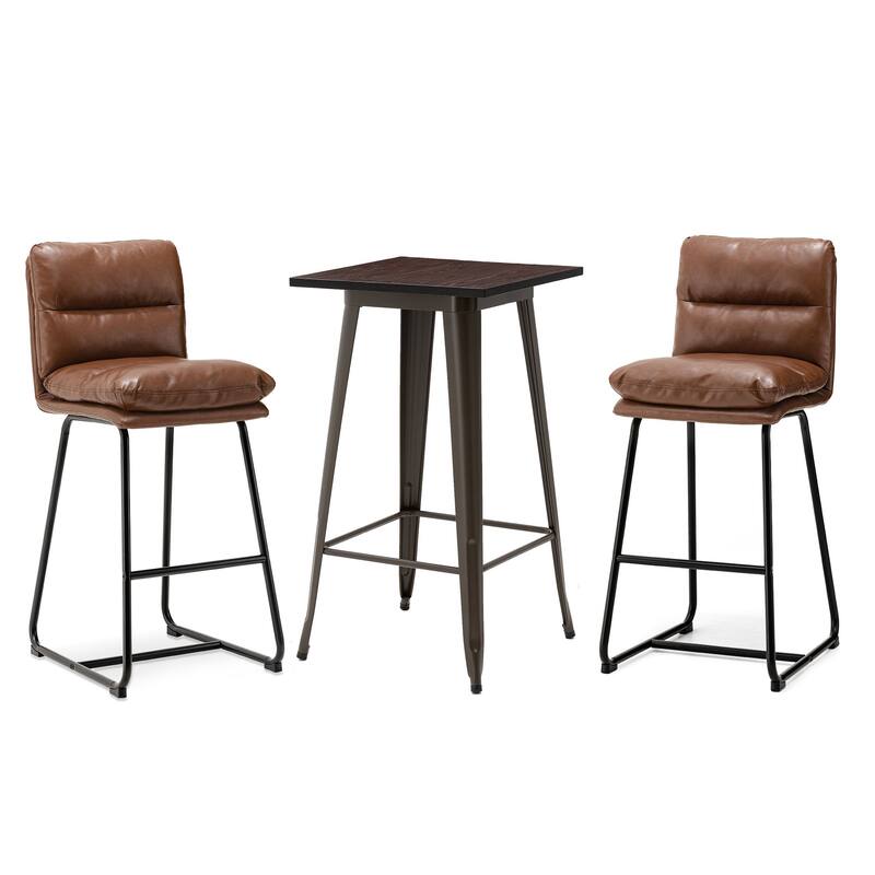 Glitzhome 3-Piece Bar Height Dining Table Set Round Pub Table & Faux Leather Bar Stools