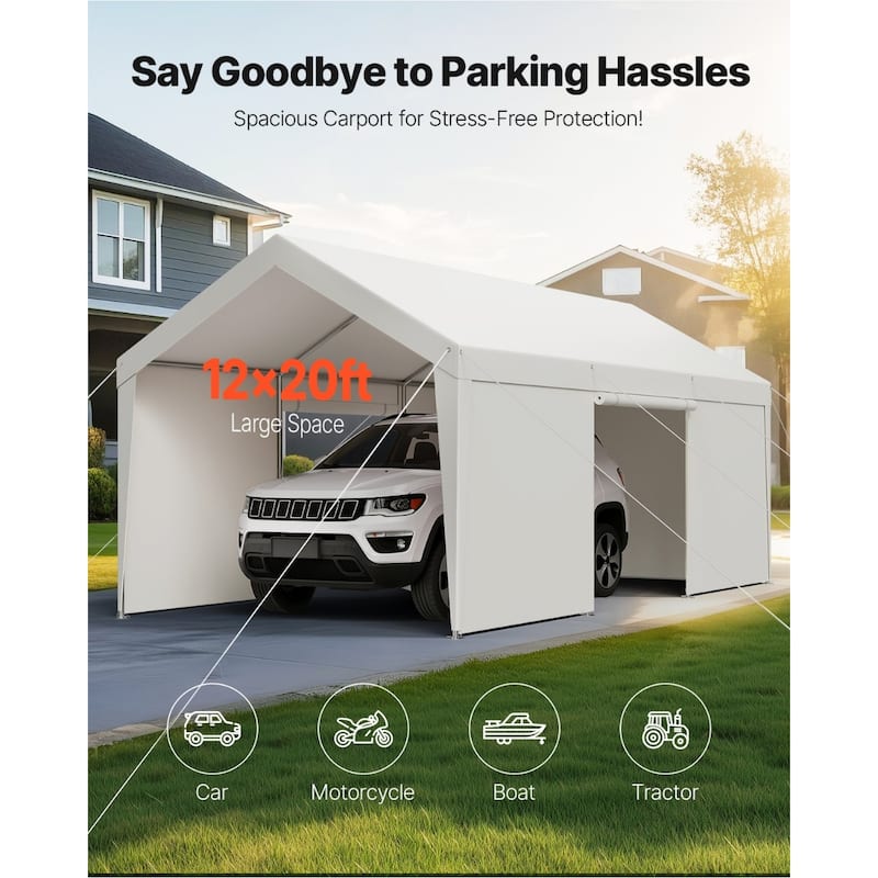Galvanized Steel Portable Garage with Car Canopy and Sidewalls