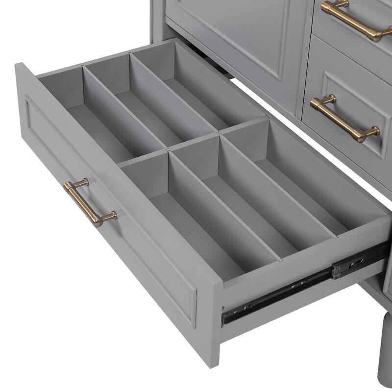 Solid Wood Bathroom Vanity with Ceramic Sink, Bathroom Storage Cabinet with 3 Drawers, Soft Close Doors & Built-in Shelf