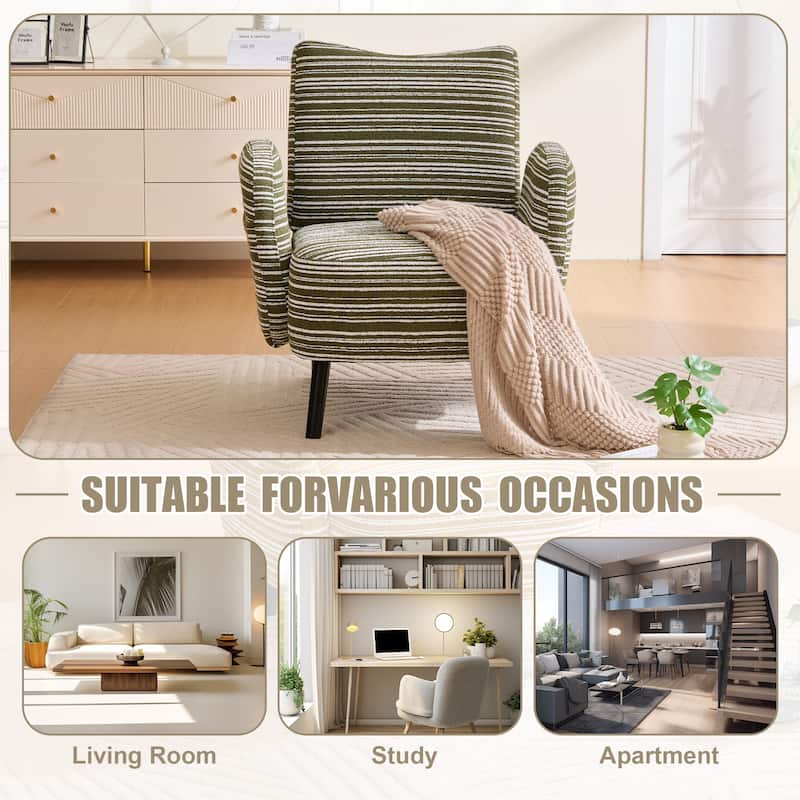 Boucle Upholstered Lounge Armchair, Reading Chair with Side Storage Pocket, Single Sofa Chair with Solid Wood Legs