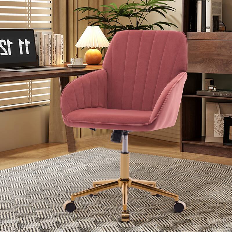 Velvet Office Chair with Golden Base, Ergonomic Backrest, Memory Foam Cushion, and Adjustable Seat for Home or Bedroom
