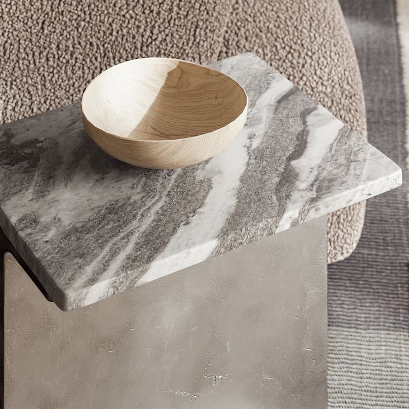 Marbelle - I-Beam Marble Side Table - Toronto Sand/Antique Nickel